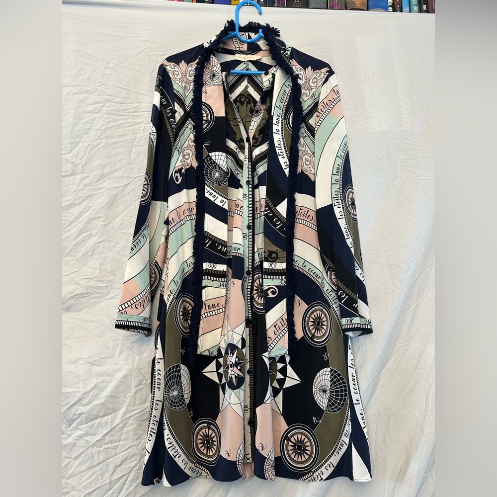 Tory Burch Fringe Bow Silk Shirtdress, size 6